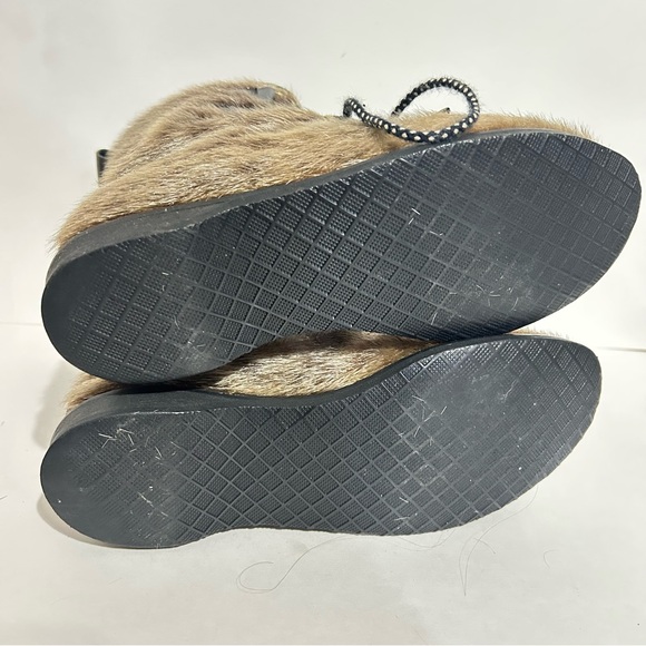 Vintage 80s Seal Skin Lace Up Winter Boots Shearling Braided & Leather Trim 6.5 - Picture 8 of 16